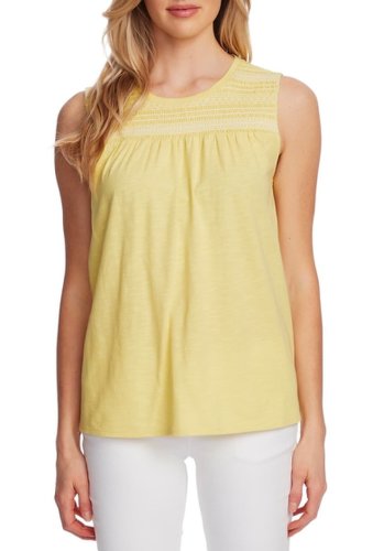 Imbracaminte femei vince camuto sleeveless smocked embroidered top soft canary