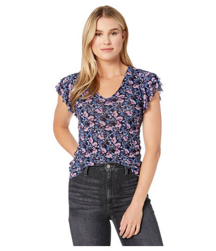 Imbracaminte femei Vince Camuto tiered ruffle sleeve floral mesh v-neck top classic navy
