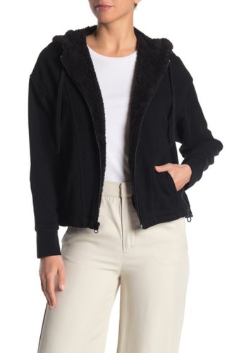Imbracaminte femei vince faux shearling hooded zip up jacket black