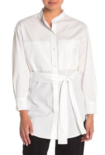 Imbracaminte femei vince mandarin collar belted tunic optic white