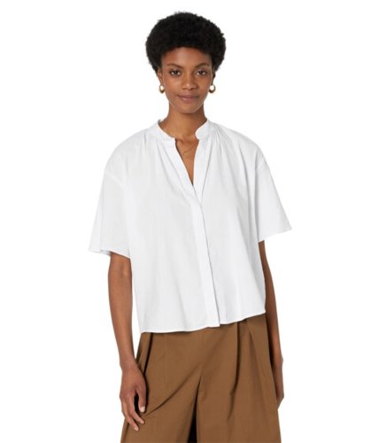 Imbracaminte femei vince short sleeve shirred band collar blouse optic white