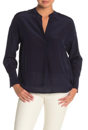 Imbracaminte femei vince split neck long sleeve silk blouse marine