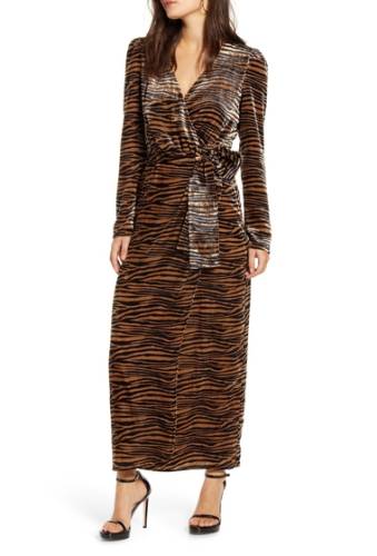 Imbracaminte femei wayf arlene tiger print long sleeve wrap velvet maxi dress blk cam tiger