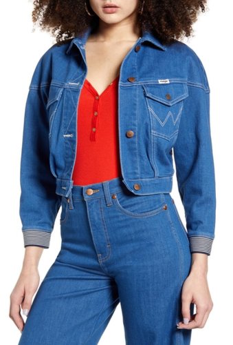 Imbracaminte femei wrangler crop denim jacket med blue