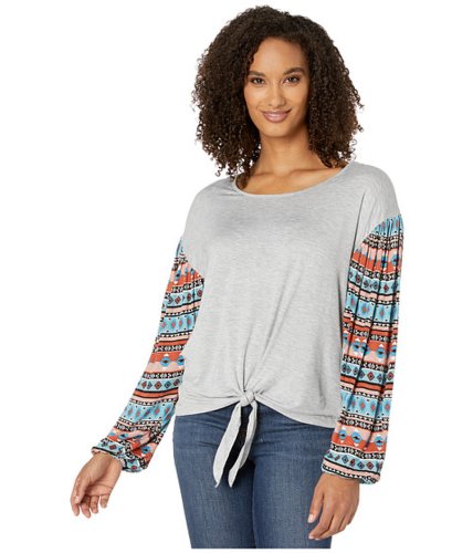 Imbracaminte femei wrangler western knit with printed sleeves heather gray