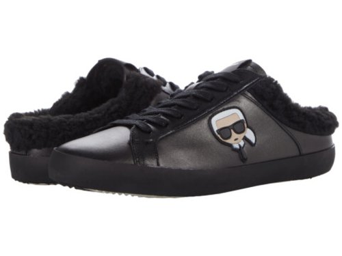 Incaltaminte barbati karl lagerfeld paris metallic leather faux fur lined backless sneaker on banded sole silver