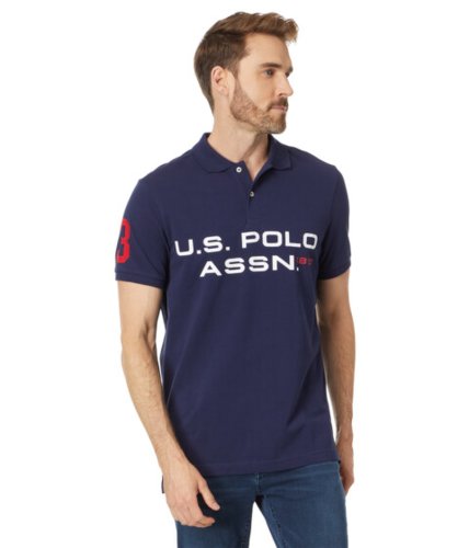 Incaltaminte barbati us polo assn short sleeve printed chest pique polo shirt classic navy