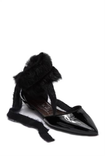 Incaltaminte femei attilio giusti leombruni leather genuine rabbit fur pointed toe strappy flat black