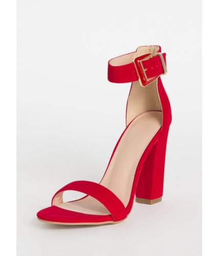 Incaltaminte femei cheapchic all velvet chunky ankle strap heels red