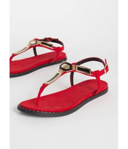 Incaltaminte femei cheapchic art deco plate charm t-strap sandals red