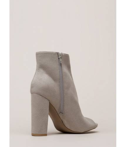 Incaltaminte femei cheapchic blooms away chunky faux suede booties ltgrey