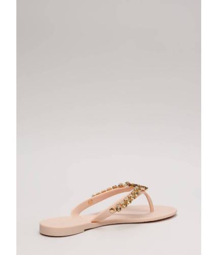 Incaltaminte femei cheapchic blossoming jeweled matte jelly sandals nude