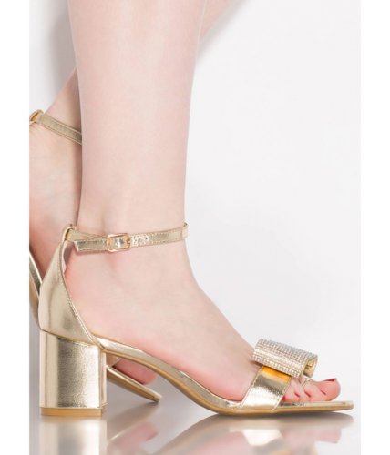 Incaltaminte femei cheapchic bow go jeweled metallic block heels gold