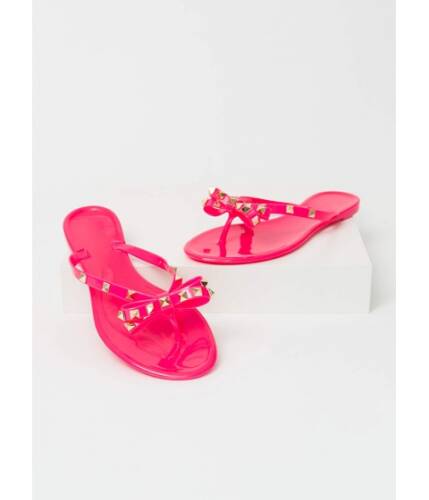 Incaltaminte femei cheapchic bow is me studded jelly thong sandals neonpink
