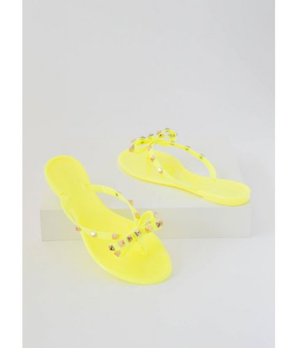 Incaltaminte femei cheapchic bow is me studded jelly thong sandals neonyellow