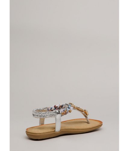 Incaltaminte femei cheapchic braided beauty jeweled t-strap sandals silver