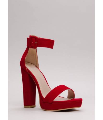 Incaltaminte femei cheapchic buckled beauty chunky platform heels red