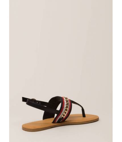 Incaltaminte femei cheapchic chain effect striped t-strap sandals black