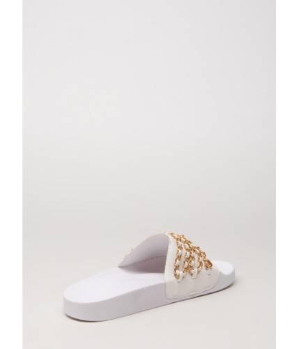 Incaltaminte femei cheapchic chain letter strappy slide sandals white