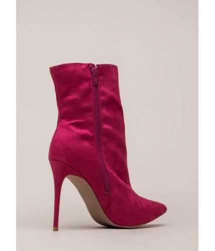 Incaltaminte femei cheapchic city chic pointy faux suede booties magenta