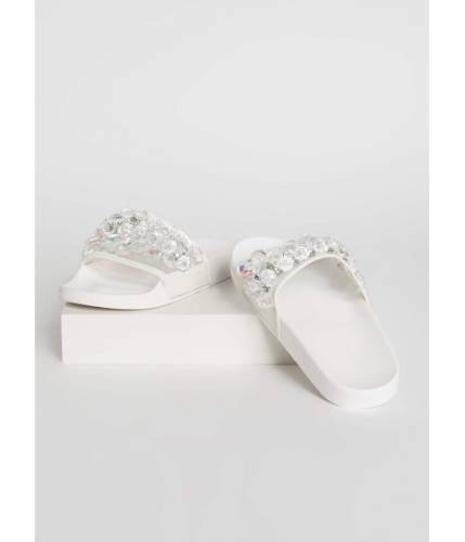 Incaltaminte femei cheapchic clear as crystal jeweled slide sandals white