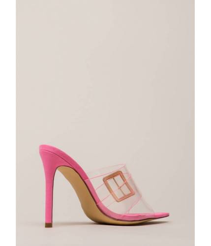 Incaltaminte femei cheapchic clear out buckled peep-toe mule heels pink