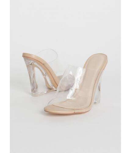 Incaltaminte femei cheapchic clear up faux leather lucite wedges nude