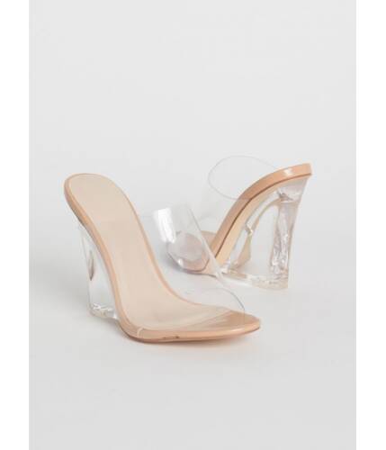 Incaltaminte femei cheapchic clear up faux patent lucite wedges nude