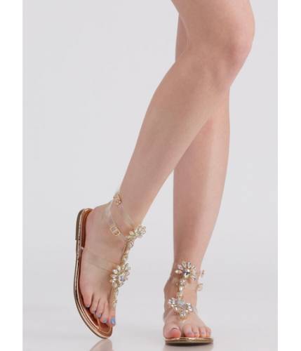 Incaltaminte femei cheapchic clearly blooming shiny jeweled sandals rosegold