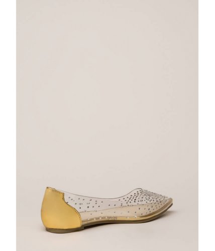 Incaltaminte femei cheapchic clearly sparkling pointy jeweled flats gold