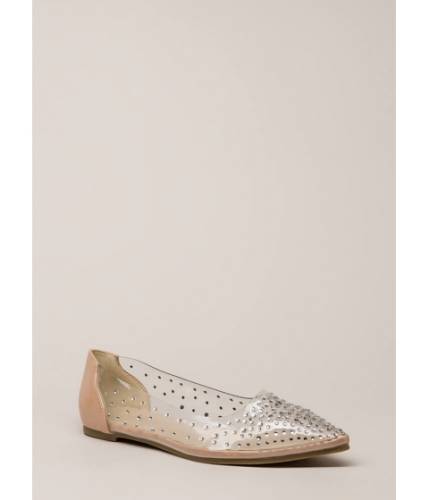 Incaltaminte femei cheapchic clearly sparkling pointy jeweled flats nude