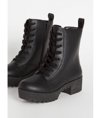 Incaltaminte femei cheapchic combat ready faux leather platform boots black