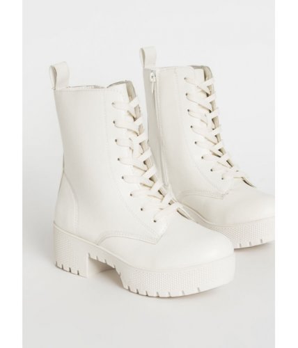 Incaltaminte femei cheapchic combat ready faux leather platform boots white