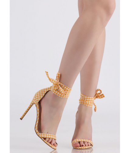Incaltaminte femei cheapchic country star lace-up gingham heels yellow