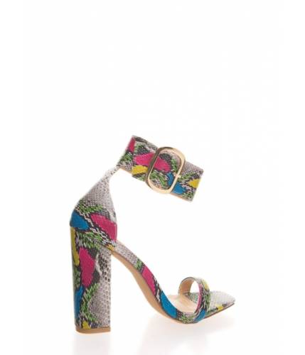 Incaltaminte femei cheapchic cuff love chunky snake print heels multi