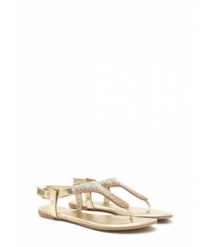 Incaltaminte femei cheapchic dazzling pick metallic t-strap sandals gold