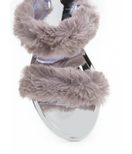 Incaltaminte femei cheapchic double up furry strap jelly sandals grey