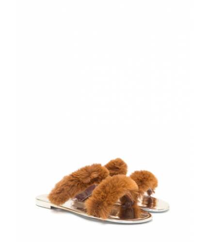 Incaltaminte femei cheapchic double up furry strap jelly sandals tan