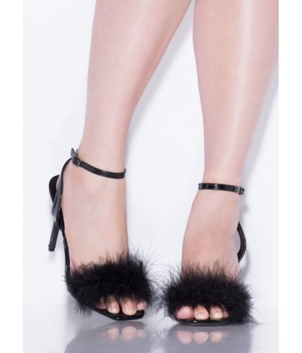 Incaltaminte femei cheapchic fancy feathers furry ankle strap heels black