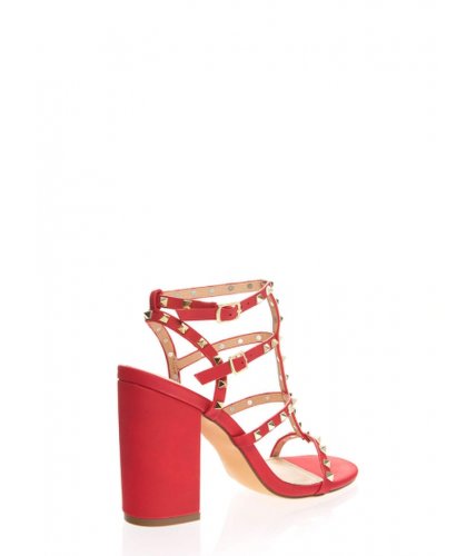 Incaltaminte femei cheapchic fancy you studded caged block heels red
