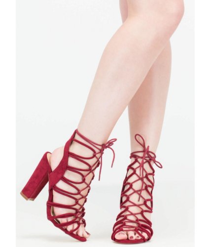 Incaltaminte femei cheapchic finding loopholes lace-up chunky heels wine