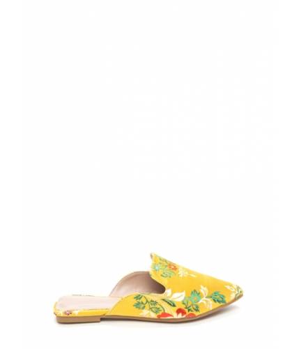 Incaltaminte femei cheapchic floral energy pointy satin mule flats yellow