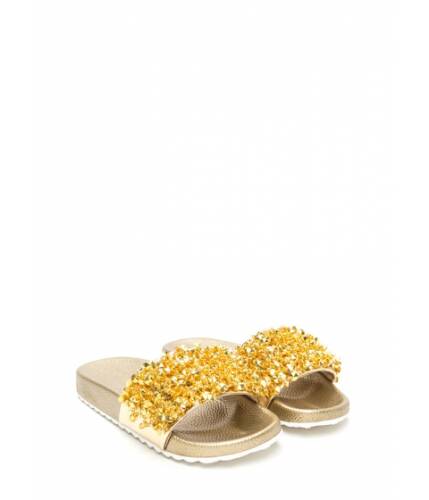 Incaltaminte femei cheapchic glitz lit metallic slide sandals gold