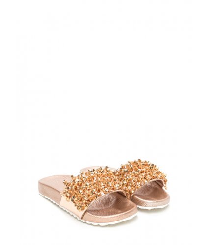 Incaltaminte femei cheapchic glitz lit metallic slide sandals rosegold