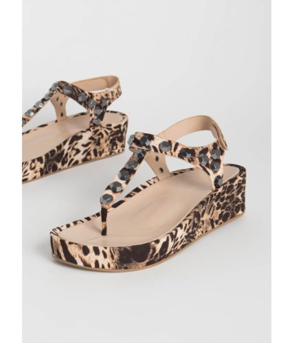 Incaltaminte femei cheapchic hex on you studded t-strap wedge sandals leopard
