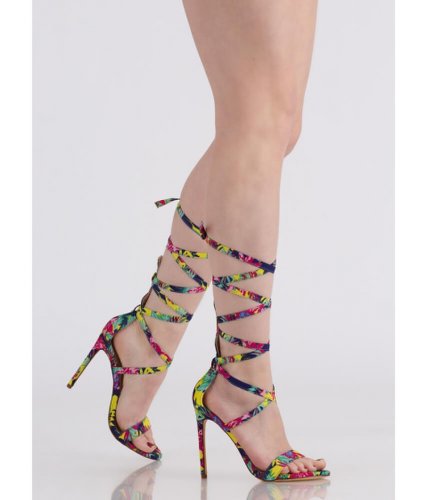 Incaltaminte femei cheapchic high street lace-up gladiator heels multi