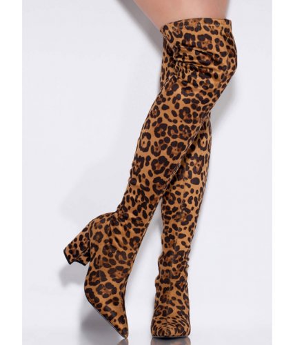 Incaltaminte femei cheapchic leopard love chunky thigh-high boots leopard