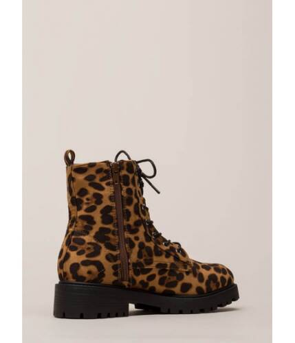 Incaltaminte femei cheapchic little punk animal print combat boots leopard