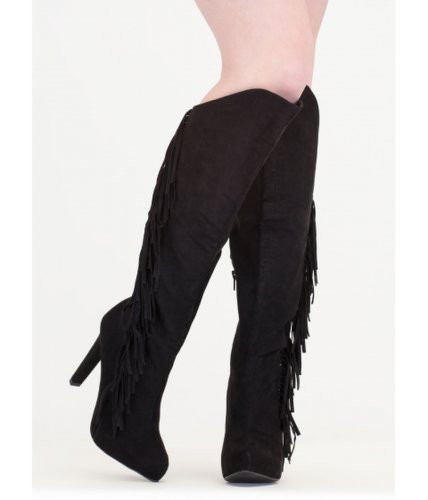 Incaltaminte femei cheapchic long live fringe over-the-knee boots black