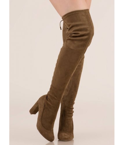 Incaltaminte femei cheapchic luck of the drawstring thigh-high boots olive